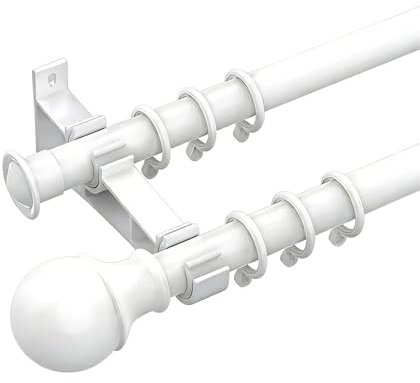 Bastone per tende doppie regolabili, 100-400 cm, con anelli silenziosi ed eleganti terminali finali, kit completo per il trattamento delle finestre, per casa, soggiorno e balcone (bianco, 190 cm)