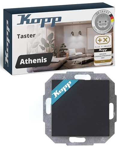 Kopp ATHENIS Taster in Anthrazit - Stilvoller IP20 Taster-Unterputz ideal für Klingel & Türöffner - Klingeltaster-Unterputz mit 10AX Schaltvermögen - Lichtschalter 250V~
