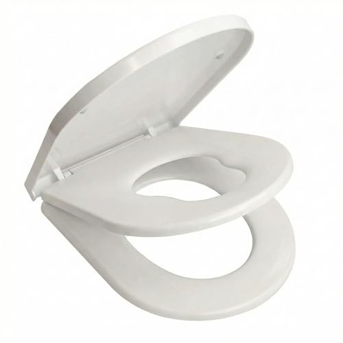 ECOSPA 2-in-1 D-Shape Toilet Seat – Dual Family Design, Antibacterial, Soft Close, White, Top/Bottom Fix