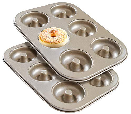 Beasea Lot de 2 moules à beignets antiadhésifs à 6 cavités en acier carbone pour beignets, bagels, four et lave-vaisselle