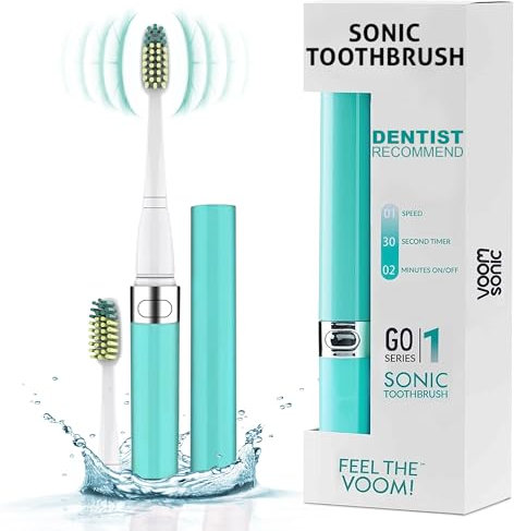 Voom Sonic Go 1 Series Travel Electric Toothbrush | Battery Operated Sonic Toothbrush for Adults & Kids, Dentist Recommended, Blue