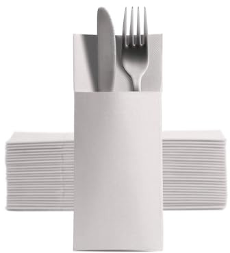 Palucart Tovagliolo portaposate Tasca 40x30cm in airlaid Simile Stoffa Biodegradabile e Compostabile Pura cellulosa 50 Tovaglioli con Tasca (Bianco)