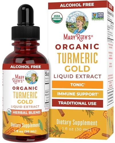 MARYRUTH'S Organics USDA Turmeric Gold Liquid Drops | Herbal Blend | Turmeric Curcumin | Black Pepper | Cassia Cinnamon Bark | Ginger Root | Immune Support | Non-GMO Project Verified | Vegan | 1oz