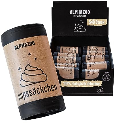 alphazoo Pupssäckchen Hundekotbeutel biologisch abbaubar 600 Stk. - Extra reißfest, auslaufsicher & kompostierbar, Nachhaltige Kotbeutel für Hunde auf Rollen, Hundetüten