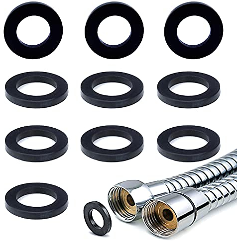 QISF Shower Hose Washers, 10 Pack Rubber Washers Seals, 1/2 Inch Hose Seal for Shower Head (Black)