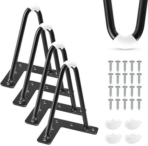 TCHOSUZ 4 Inch Hairpin Table Legs 4 PCS Heavy Duty Mid-Century Modern Black | Cold-rolled steel, Rustproof, Pre-drilled holes with Screws, Floor Protectors incl., DIY for Coffee Table Cabinet Nightstand