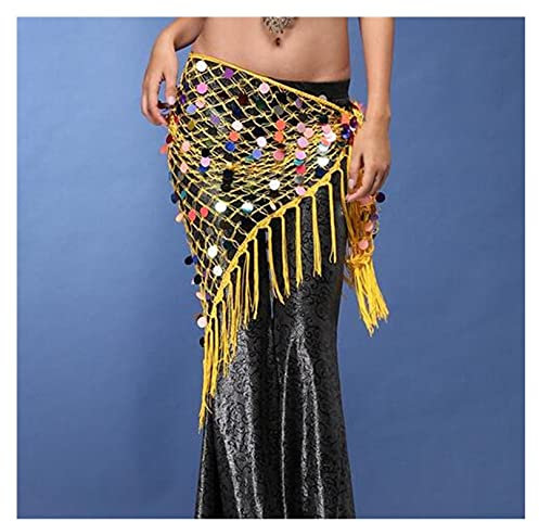 Bauchtanz Gürtel Bauchtanz Kleidung Accessoires Dehnbar Lange Quaste Dreieck Gürtel Hand Häkeln Pailletten Bauchtanz Hüfte Schal Gürtel (Color : Gold)