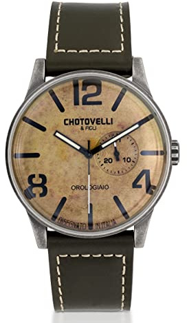 chotovelli Montre Pilote Marine pour Homme Mecha-Quartz Bracelet en Cuir Vintage - 5900.3