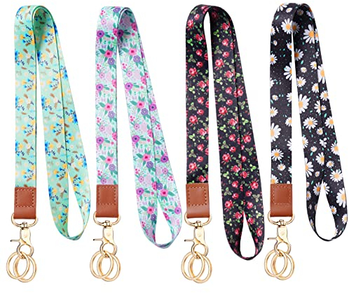 Vicloon 4 Stücke Umhängeband Lang, Neck Lanyard mit drehbarem Karabinerverschluss und Leder, für Ausweis, Schlüssel, Kamera, Handy