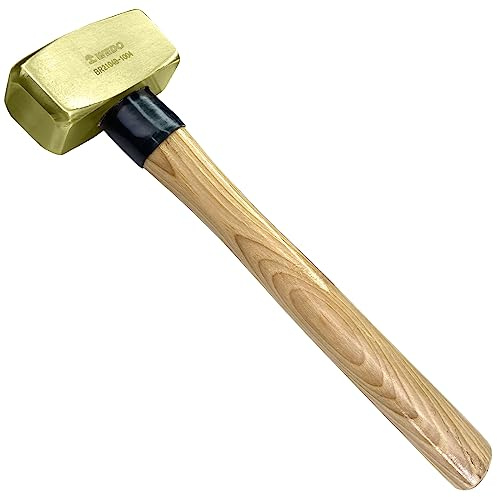 WEDO Messing Fäustel mit Holzstiel 2kg, Vorschlaghämmer, Länge 380mm | Feustel Hammer, Messinghämmer, Symmetrischer Kopf, Präzisionshammer für Demontage & Heimwerker