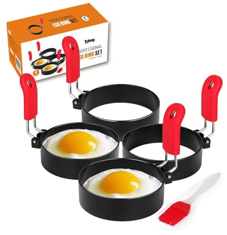 Yubng 3 inch Stainless Steel Egg Rings for Egg Mcmuffins, 4 Pack, Egg Molds for Frying Eggs, Mini Pancakes Ring with Anti-scald Handle (4 pack, 3inch)