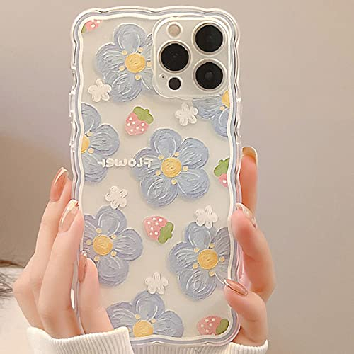Bakicey Hülle Für iPhone 11 Pro Max Handyhülle Blumen Mode Schutzhülle Wellen Handyhülle Erdbeere Bumper Cover Kratzfeste Stoßfest Weich Silikon Case für iPhone 11 Pro Max, Blaubeere Blume