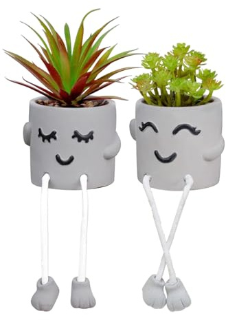 Uguisu Maceta de Pierna Larga, Bonita Maceta Sonriente Colgante de Patas, Maceta suculenta, Maceta Divertida, Maceta de Interior, Maceta de hormigón, Maceta Decorativa (Gris, 2 Piezas)