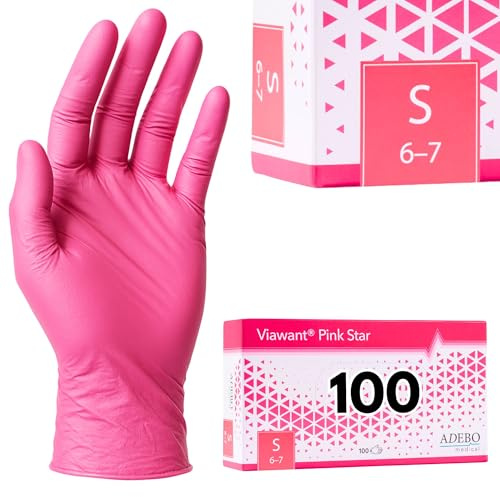 Einweghandschuhe 100 Stück | S | Nitrilhandschuhe Pink | Puderfreie, latexfreie Einmalhandschuhe | Reißfest & feinfühlig | EN 455 & EN 374 | Gr. S, M, L, XL