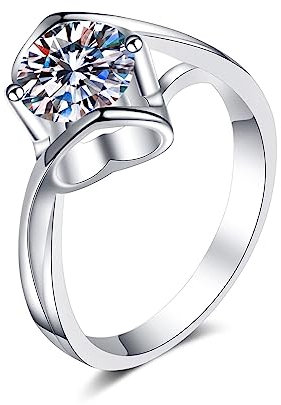 Banemi Damen Ringe Verstellbar, Sterling Silber Ring Weißes Gold Zirkonia Hohles Herz Hochzeitsring