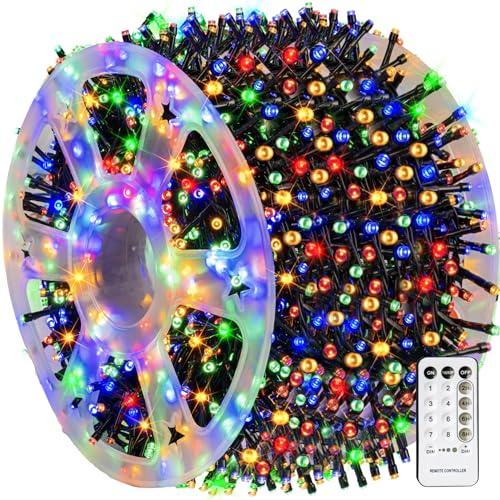 Dazzle Bright Outdoor Christmas String Lights, 1000 LED 328 FT Plug in Fairy Light with Remote Control 8 Modes & Timer, Waterproof Decoration for Home Garden Yard Xmas Wedding, Multi-Colored