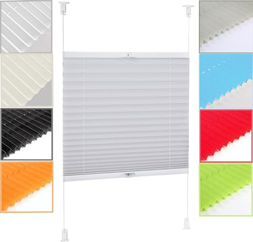 Premium Plissee Faltrollo 80 x 140 cm Blickdicht Easyfix lichtdurchlässig Jalousie Faltrollo Fensterrollo Rollo inkl.Klemmträger für Tür & Fenster, Weiß