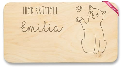 Frühstücksbrettchen Holz Natur - Hier krümelt Name Katze I Geschenk Katzenliebhaber I Katzen I Cat - 22x12 - Holz - geschenke für katzenfans katzenfrühstücksbrett tier cats frühstücksbrett