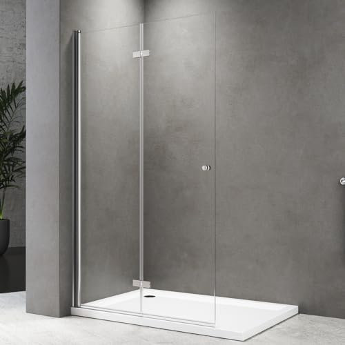 Duschwand Walk In 100x185 cm 180°Klappbar Dusche Walk In Duschtür Falttür Duschabtrennung aus 6 mm Starkem Einscheiben-Sicherheitsglas mit Nanobeschichtung, Leicht zu Reinigen