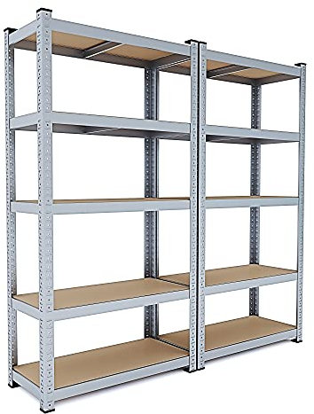 Arreditaly Set Di 2 Scaffali Per Garage In Metallo E MDF Ad Alta Portata Fino a 875 kg Scaffale Con 5 Ripiani Regolabili Officina Cantina Magazzino Capannone Design Modulare 180 x 90 x 40 cm
