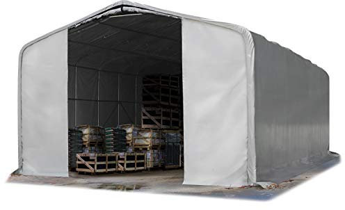 TOOLPORT Lagerzelt 8x24 m Zelthalle / 4 m Seitenhöhe feuersichere PVC Plane 2300 N grau mit Statik (Betonuntergrund)