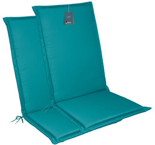 LILENO HOME Gartenstuhl Auflagen [2er Set - Hochlehner] in Petrol - Bequeme Liegen als Sitzauflagen für Gartenmöbel - Stuhlkissen für Gartenstühle und Klappstühle MIA