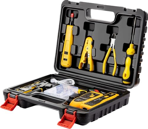 Dasxskj Pass Through RJ45 Crimp Tool Kit, Network Tool Kit, Ethernet Crimper Cat6 Cat5e Cat5 Crimping Tool with Wire Tracker, 110/88 Punchdown Tool, Cat6 Pass Through Connectors, Wire Stripper