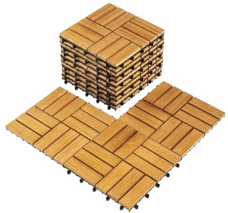 YOEVU Set de 11 Baldosas de exterior Madera de Acacia, Acacia Dorado | 1 m², Suelo de Terraza Exterior, Antideslizantes, Resistentes al Clima, Fácil Instalación, para Jardín