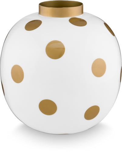 Pip Studio Metall Vase Punkte Weiß Gold 23cm