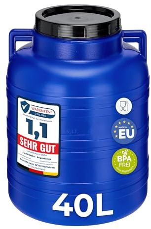 Garronda 40 liter bredhalsfat med lock – BPA-fri HDPE-behållare för vatten, regnvatten, förvaring och djurfoder, livsmedelssäkert universalfat för trädgården GD-0078, Blå