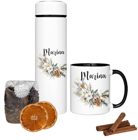 GRAZDesign Tee Geschenkset mit Namen Teebox Tasse mit Thermosflasche Weihnachten inkl. Tee und Box - Geschenkbox Blumen