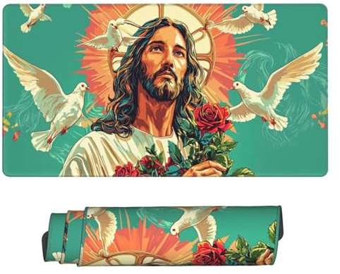 Tapis de Souris Gamer XXL 900x400x3mm Tapis de Souris Jésus La Colombe Blanche Tapis Souris Gaming Accessoire Améliore la Précision et la Vitesse Tapis de Souris étendu Grand Mouse Pad s-1199