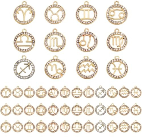 PH PandaHall 48 Stück Sternzeichen Anhänger Zwölf Sternbilder Horoskop Sternzeichen Charms Konstellation Charms Zur Schmuckherstellung Halsketten Armbänder DIY 18.5~21.5mm, Golden