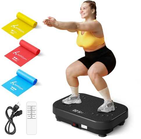 SoftGym Vibration Plate Exercise Machine for Lymphatic Drainage,Power Vibrate Stand Shake Board 450 Lbs Capacity Whole Body Workout Waver with Resistance Bands Weight Loss Gifts for Women Men-Black