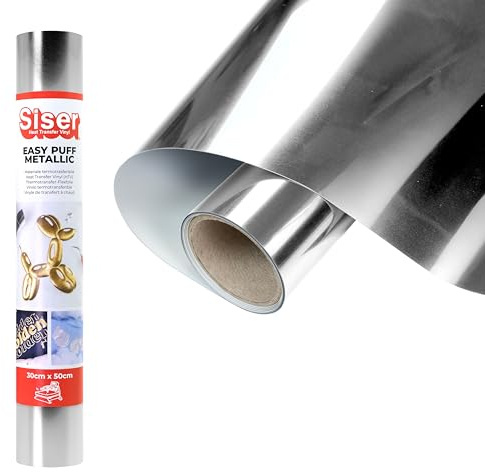 Siser Easy Puff Metallic Värmeöverförbar vinyl, silver, 50 x 30 cm, termovinyl med metallfinish, kompatibel med skärplotter