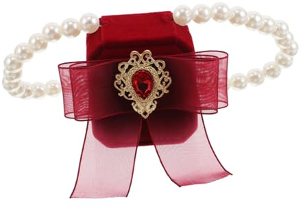 ROMISBABA Pet Dog Wedding Ring Necklace Bag Pendant with Slight Elasticity Comfortable Formal Collar for Engagement Photography Party Accessory Burgundy Bow S
