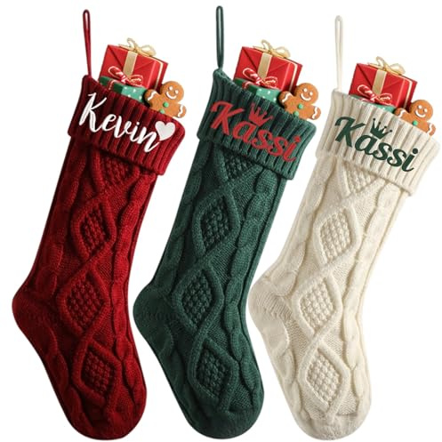 Lustige DIY-Weihnachtsstrümpfe, bestickt, personalisierbar, 45,7 cm, groß, gestrickt, zum Aufhängen, Familien-Weihnachtsstrumpf für Urlaub, Party, Dekoration