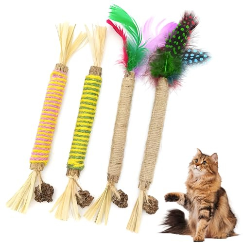 Quacc 4 PCS Silvervine Chew Sticks Natural Silver Vine Sticks Cat Dental Treat Toy for Teeth Cleaning Calm Cat Anxiety Stress