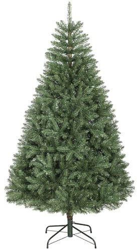 HOMCOM Albero di Natale Artificiale da 180 cm, Albero di Natale Finto con Rami Folti a Cerniera, Base in Metallo Pieghevole, Struttura a Sezioni Facile da Montare, Verde