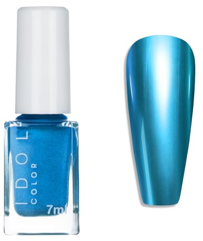 Blue Metallic Nail Polish - Mirror Blue Nail Varnish - Chrome nail Polish - 60 Seconds Nail Varnish Quick Dry - Breathable for Women - Smooth Metal Shine Long Lasting, No UV Needed