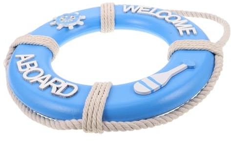 Ciieeo Wooden Lifebuoy Wall Hanging Coastal Home Decoration Mediterranean Style Nautical Life Ring Sculpture for Living Bar Kindergarten Beach Theme
