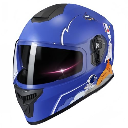 Kids Motorcycle Helmet, Full Face Motorbike Helmet, Child All Weather Multi Purpose Helmet with Dual Visor, ECE/DOT Approved, for All Seasons A,(50-58CM)