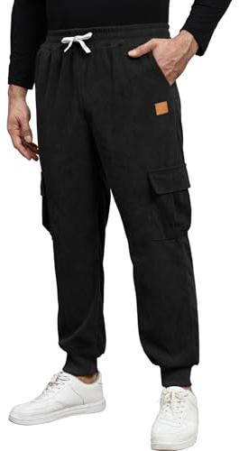 Suwangi Homme Pantalon Jogging en Velours Côtelé Sport Pantalon Cargo Survêtement avec Multipoches