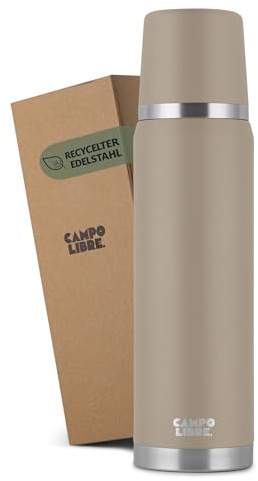 Campo Libre. ® Jaco Thermo Flask, Double Wall Insulated Bottles, Keeps Drinks Hot > 24h, BPA Free, 100% Leakproof, Eco RecycledStainless Steel Flask for Hot Drinks in 1l