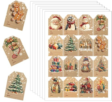 Xanthelle Aufkleber Weihnachten, 112 Stück Weihnachtsaufkleber für Geschenke, Selbstklebende Weihnachtssticker & Geschenkaufkleber, Xmas Wrapping Paper Name Tags