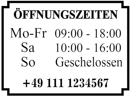 Öffnungszeiten Aufkleber Schaufenster personalisiert – Vinyl Fensterfolie mit Wunschtext – Wetterfest UV-beständig – Schriftzug für Tür & Glasdekor