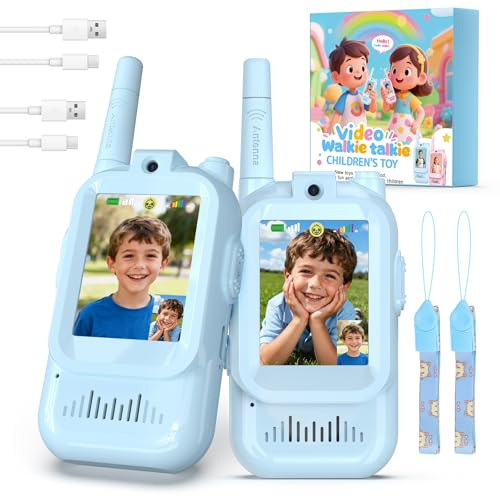 Walkie Talkie Kinder mit Video,2er Set Walky Talky Kinder Aufladbar Weihnachten Geschenk Spielzeug 3-12 Jahren Junge und Mädchen,5km Walki Talki für Abenteuer im Freien (Blau+Blau, Einheitsgröße)