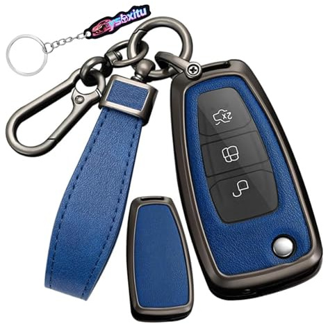 Ysbxitu Custodia in pelle per telecomando Ford Ford adatta per Ford Fiesta Focus Transit Kuga Mondeo Mk4 Mk8 Mk3 Custom Portachiavi Keyless Go Protezione