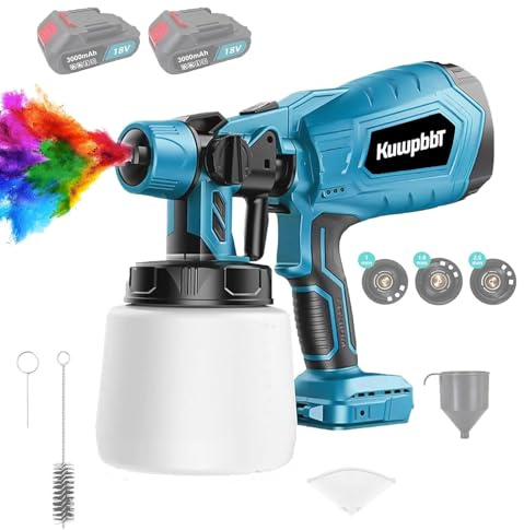 Kabelloser Lackierpistole für 18V Akku, AKKU Farbsprühsystem für Zäune und Wandfarbe, Sprühpistole, Farbspritzpistole für Zuhause DIY Malerei, 3 Sprühmuster & 1000mL Tank ﻿