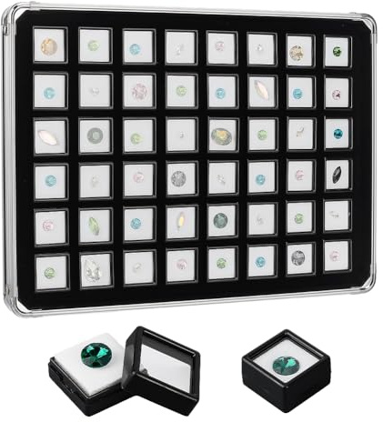PH PandaHall Edelstein Aufbewahrungsbox 48 Stück Präsentationsschale Für Lose Diamanten Aluminium Kristall Organizer Glas Edelstein Displaybox Schmuckbehälter Für Perlen Und Strass Schmuckkollektion
